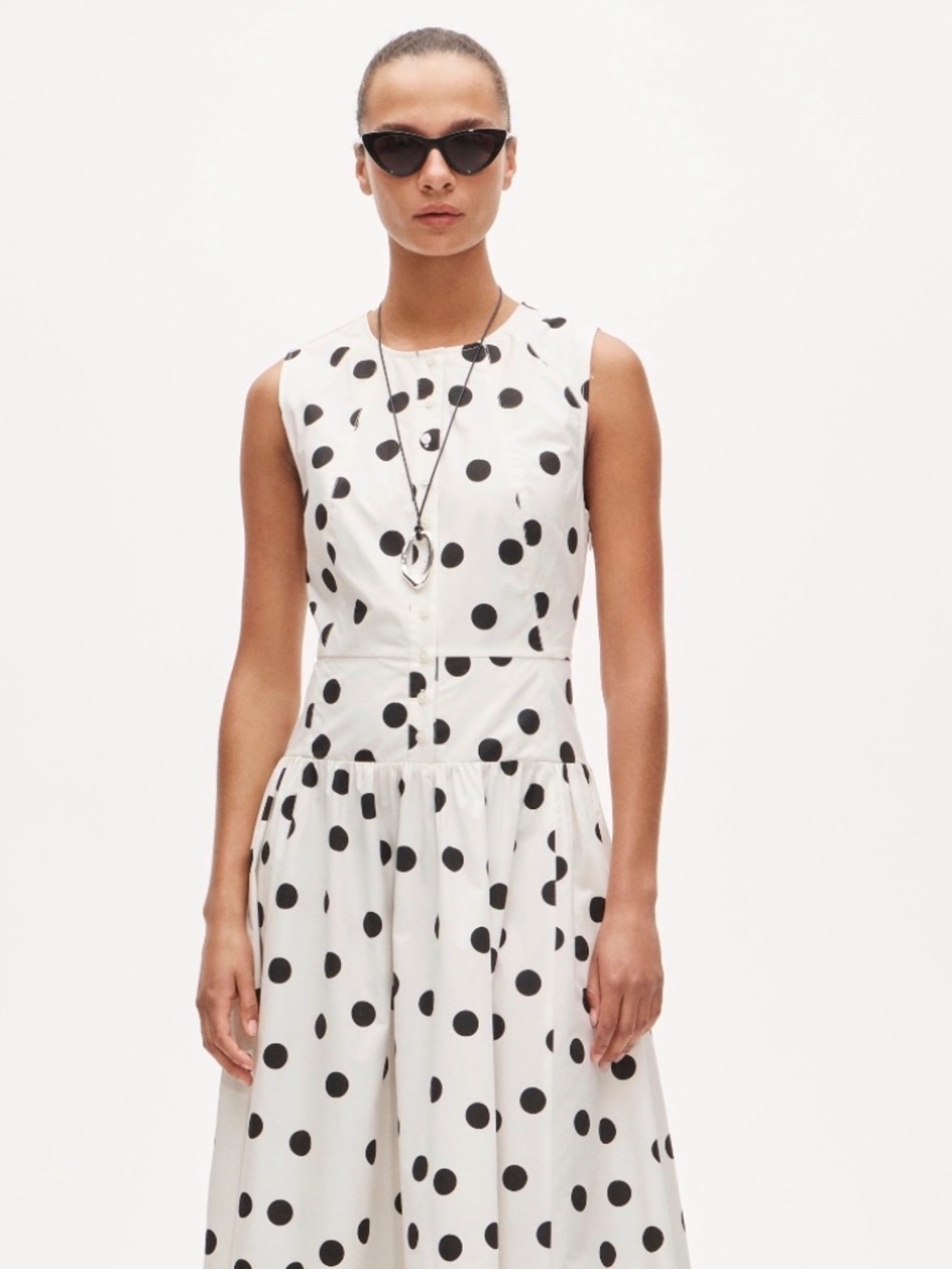 J. CREW TALL BUTTON FRONT DRESS IN DOT PRINT POPLIN IN IVORY/BLACK